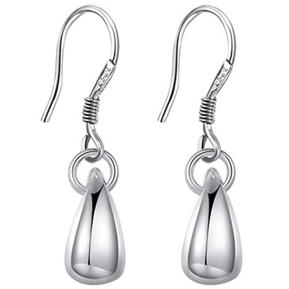 Sterling Silver Plated Solid Tear Drop Dangle Earrings - Picture 3 of 4